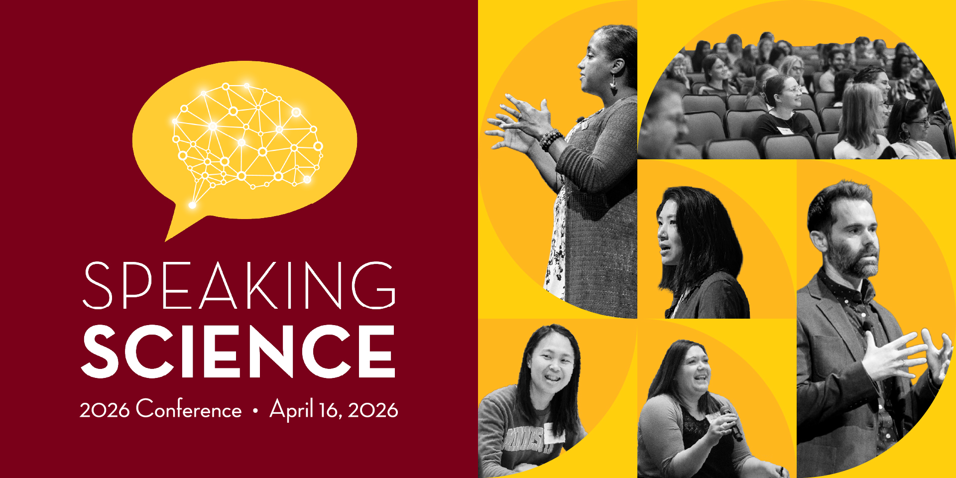Speaking Science 2026 Conference, April 15, 2026. A collage of conference speakers and attendees.